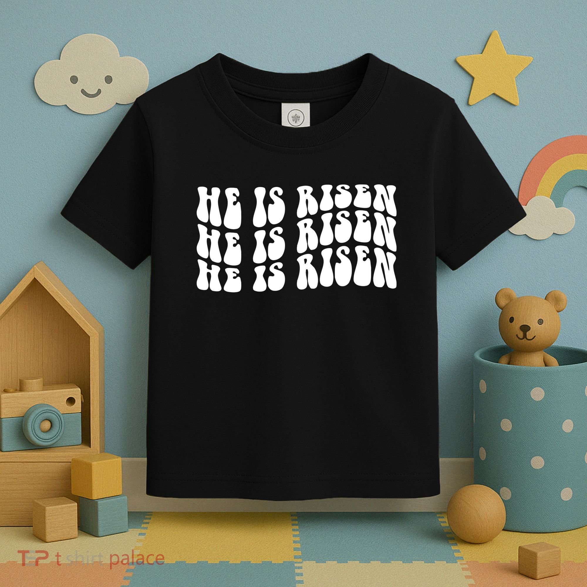 He Is Risen Jesus Retro Groovy Easter Toddler T-Shirt