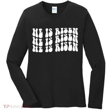 He Is Risen Jesus Retro Groovy Easter Women's Long Sleeve Shirt