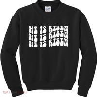 He Is Risen Jesus Retro Groovy Easter Kids Sweatshirt thumb 0