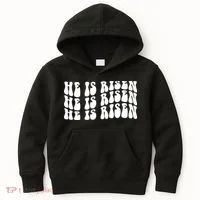 He Is Risen Jesus Retro Groovy Easter Kids Hoodie thumb 0