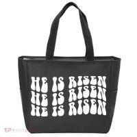 He Is Risen Jesus Retro Groovy Easter Tote Bag thumb 0