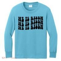 He Is Risen Jesus Retro Groovy Easter Kids Long Sleeve Shirt thumb 0