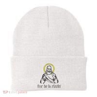 He Is Rizzin Funny Christian Religious Easter Sunday Beanie thumb 0