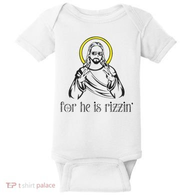 He Is Rizzin Funny Christian Religious Easter Sunday Baby Bodysuit