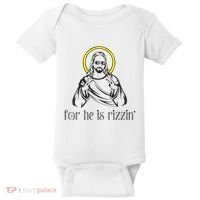 He Is Rizzin Funny Christian Religious Easter Sunday Baby Bodysuit thumb 0