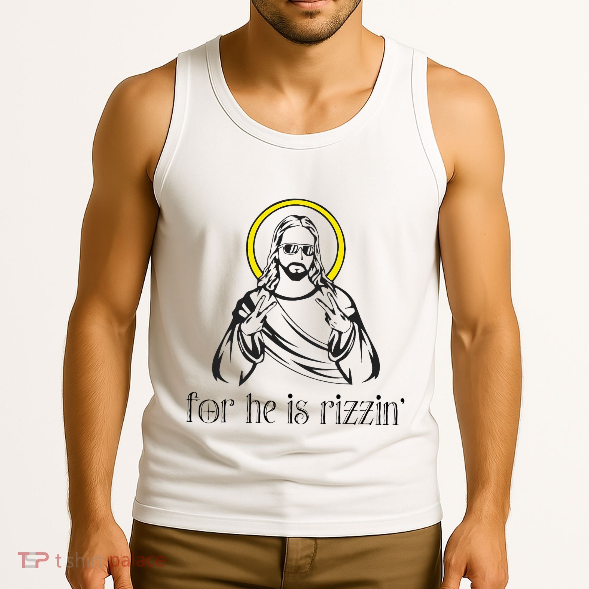 He Is Rizzin Funny Christian Religious Easter Sunday Tank Top
