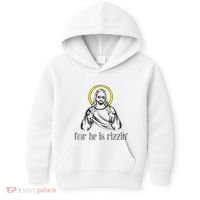 He Is Rizzin Funny Christian Religious Easter Sunday Kids Hoodie thumb 0