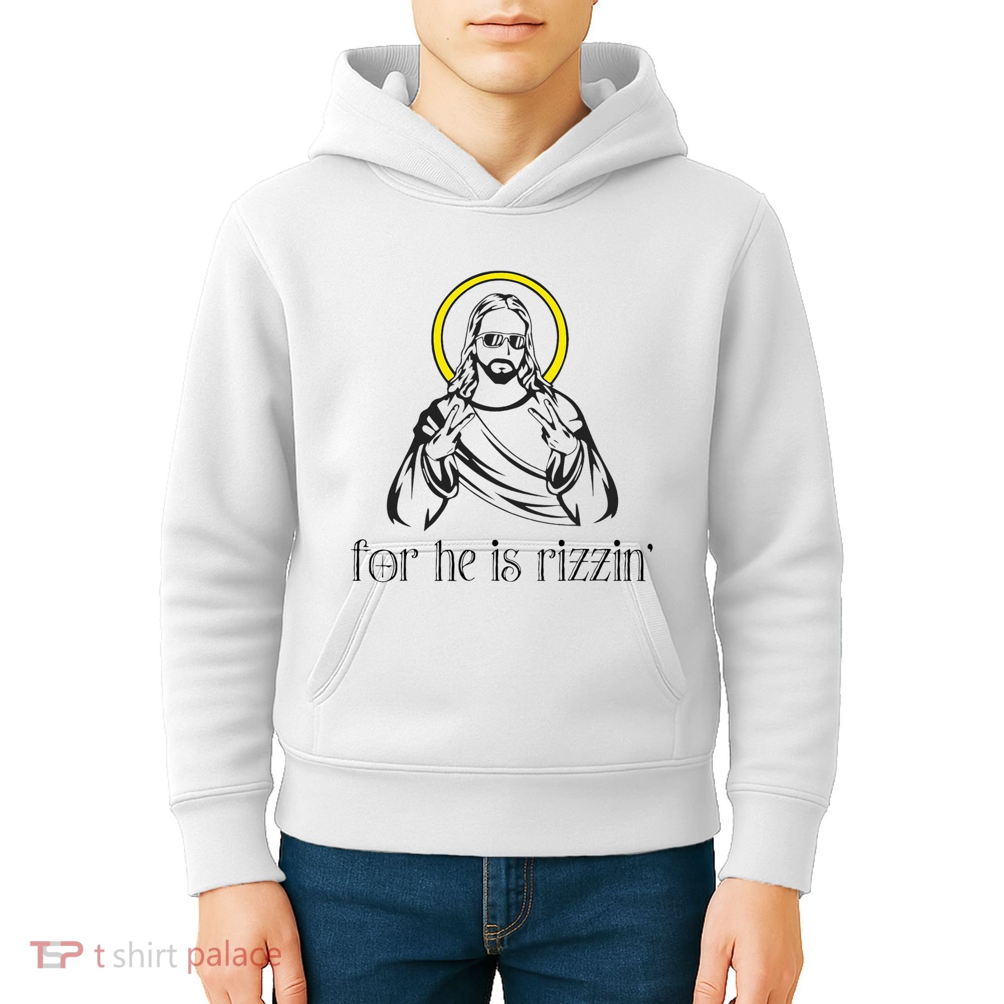 He Is Rizzin Funny Christian Religious Easter Sunday Kids Hoodie