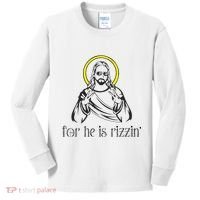 He Is Rizzin Funny Christian Religious Easter Sunday Kids Long Sleeve Shirt thumb 0