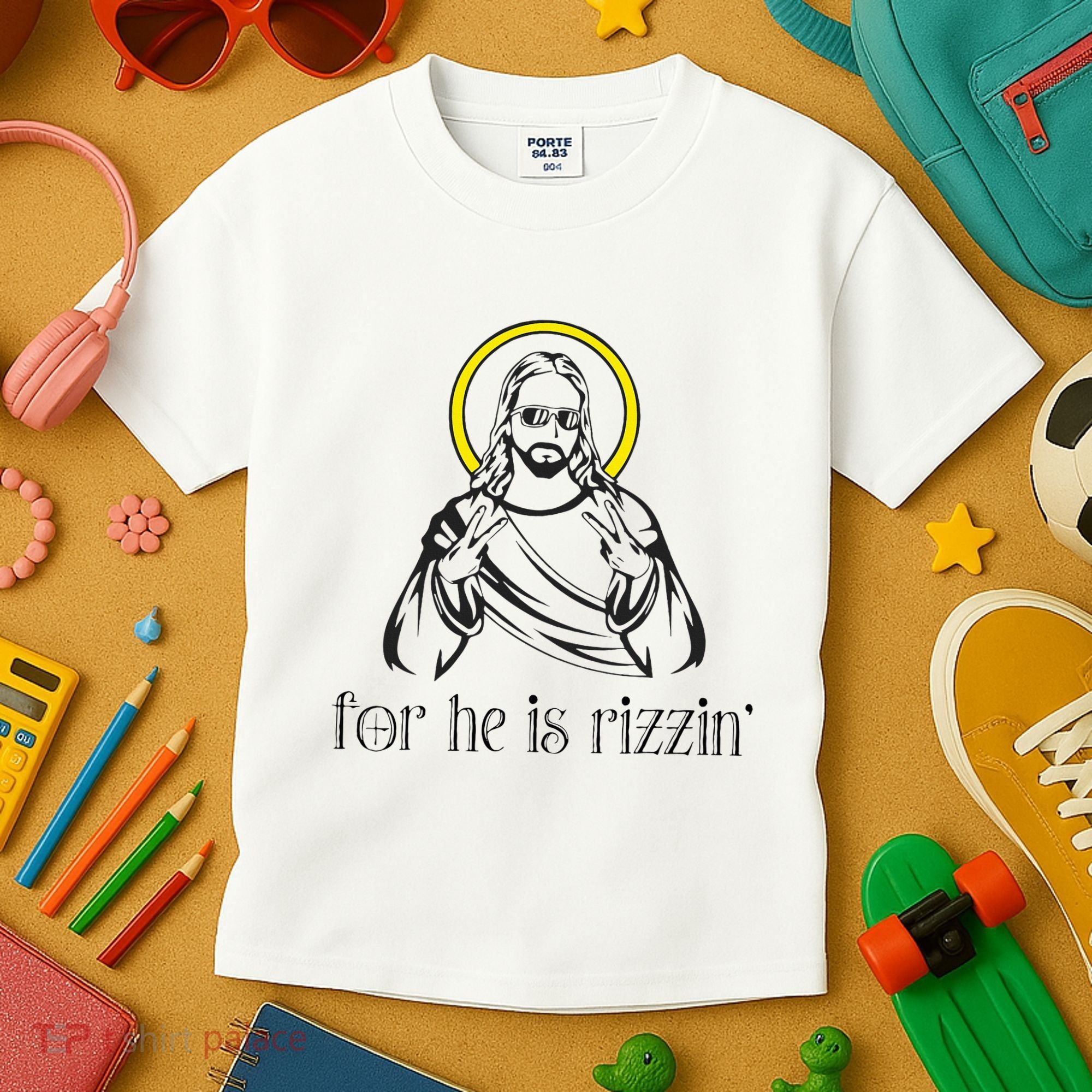 He Is Rizzin Funny Christian Religious Easter Sunday Kids T-Shirt
