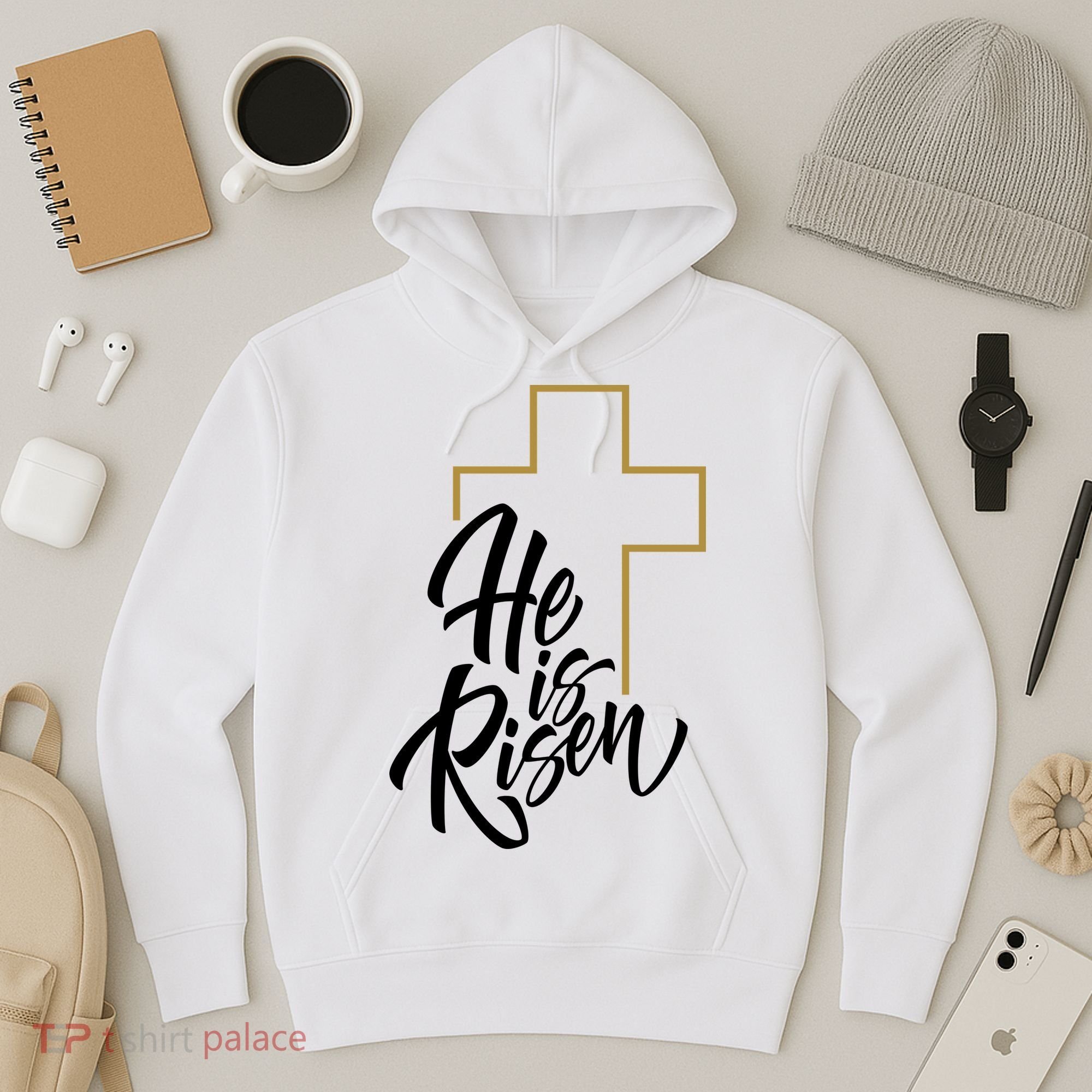 He Is Risen Easter Cross Christian Hoodie