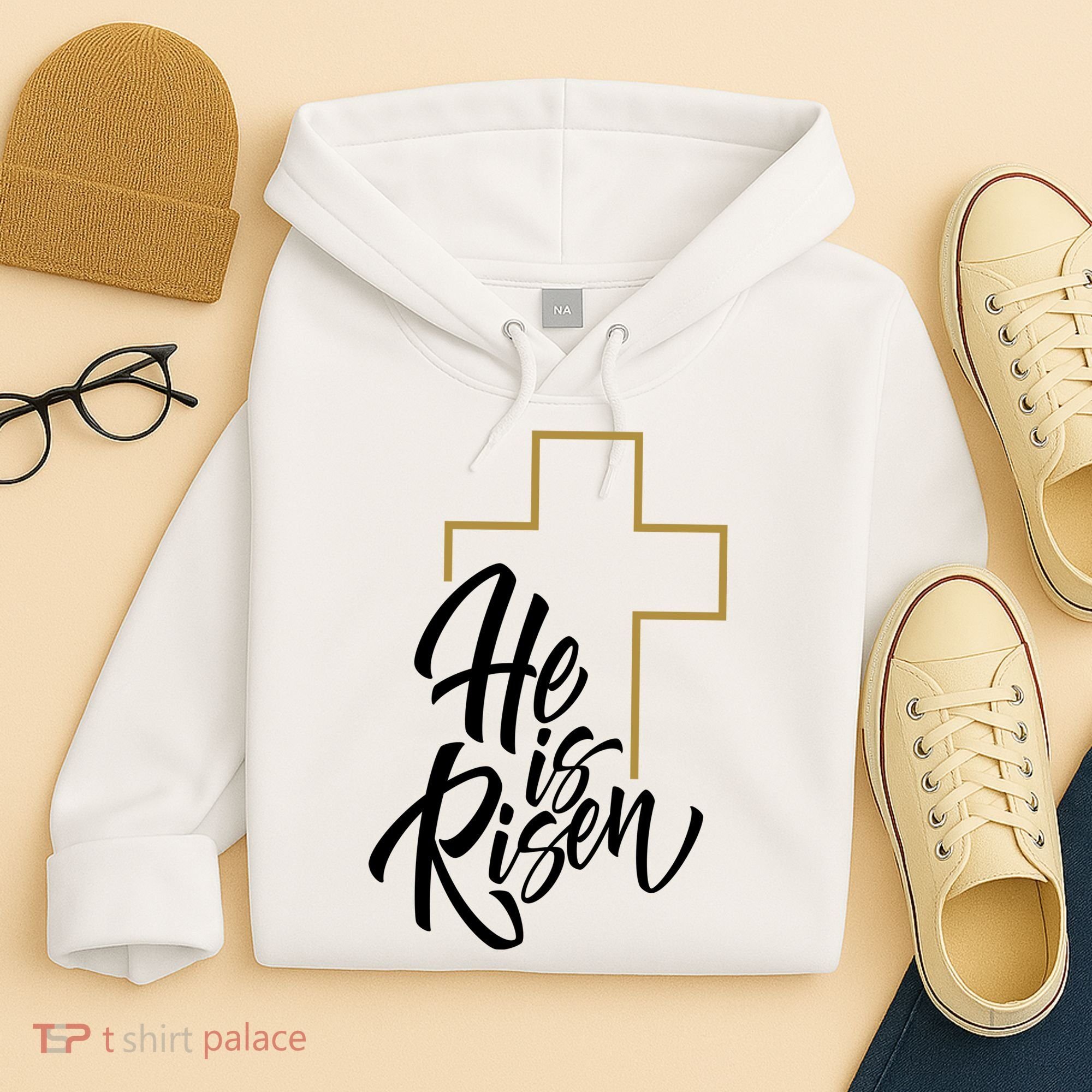 He Is Risen Easter Cross Christian Hoodie