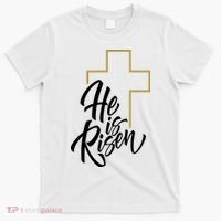 He Is Risen Easter Cross Christian T-Shirt thumb 0