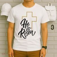 He Is Risen Easter Cross Christian T-Shirt thumb 6