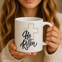 He Is Risen Easter Cross Christian Coffee Mug thumb 3