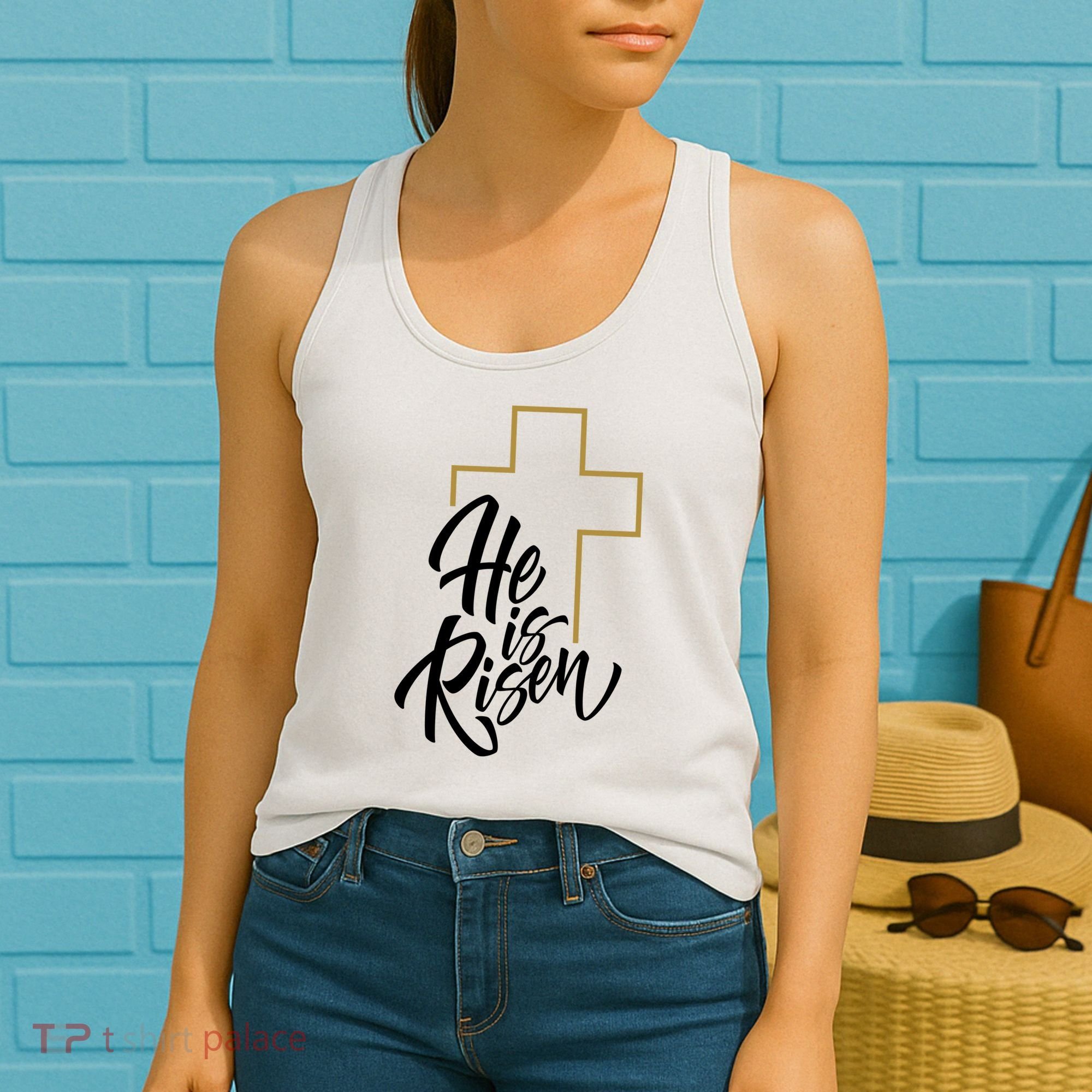 He Is Risen Easter Cross Christian Women's Tank Top