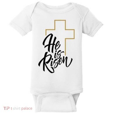 He Is Risen Easter Cross Christian Baby Bodysuit