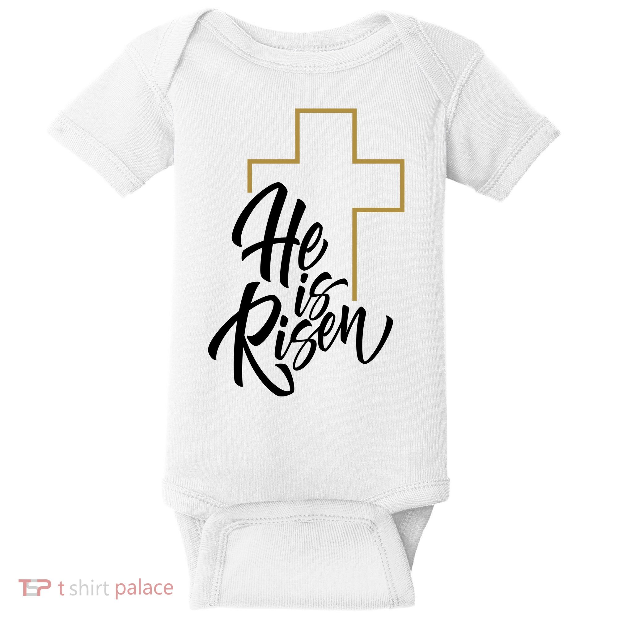 He Is Risen Easter Cross Christian Baby Bodysuit