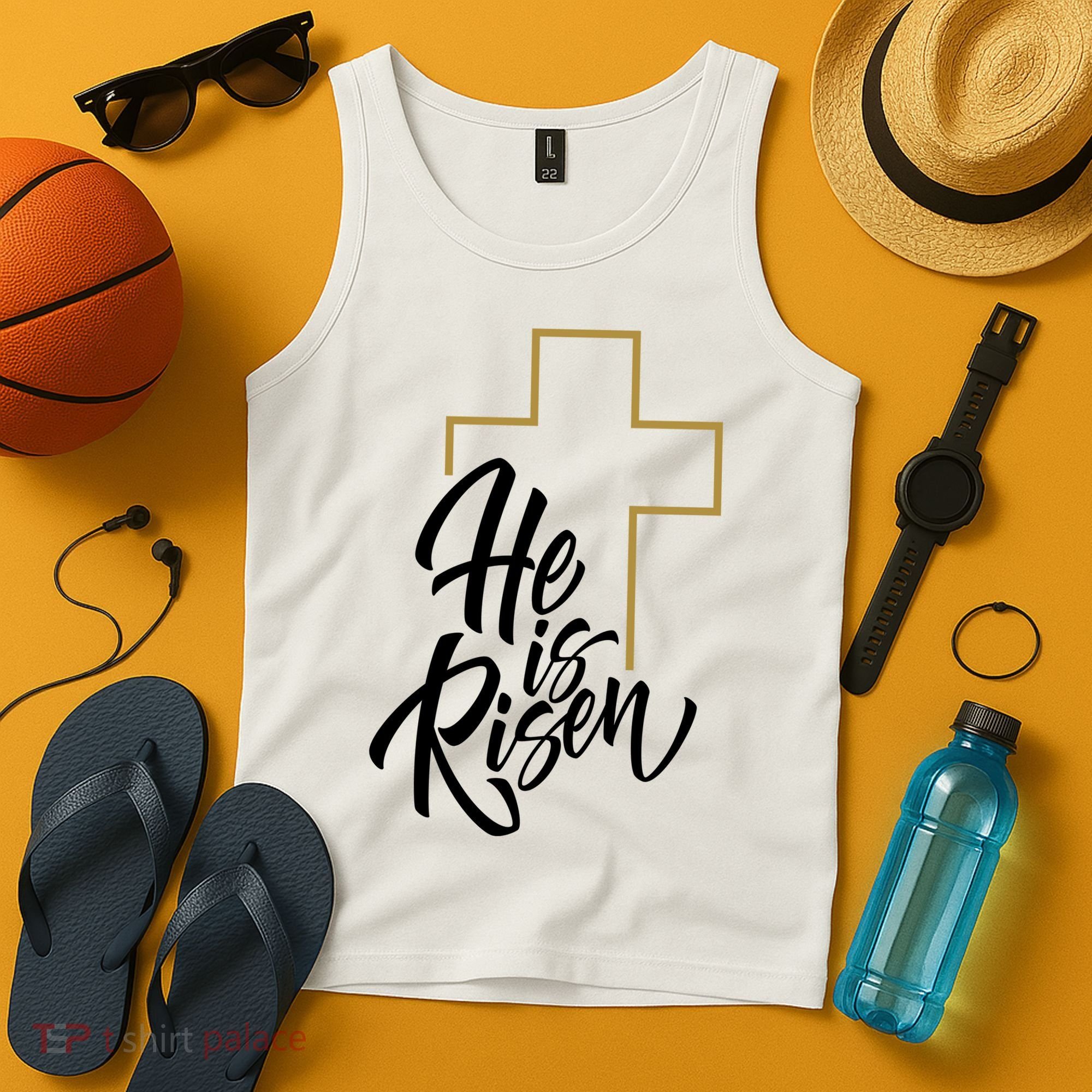 He Is Risen Easter Cross Christian Tank Top