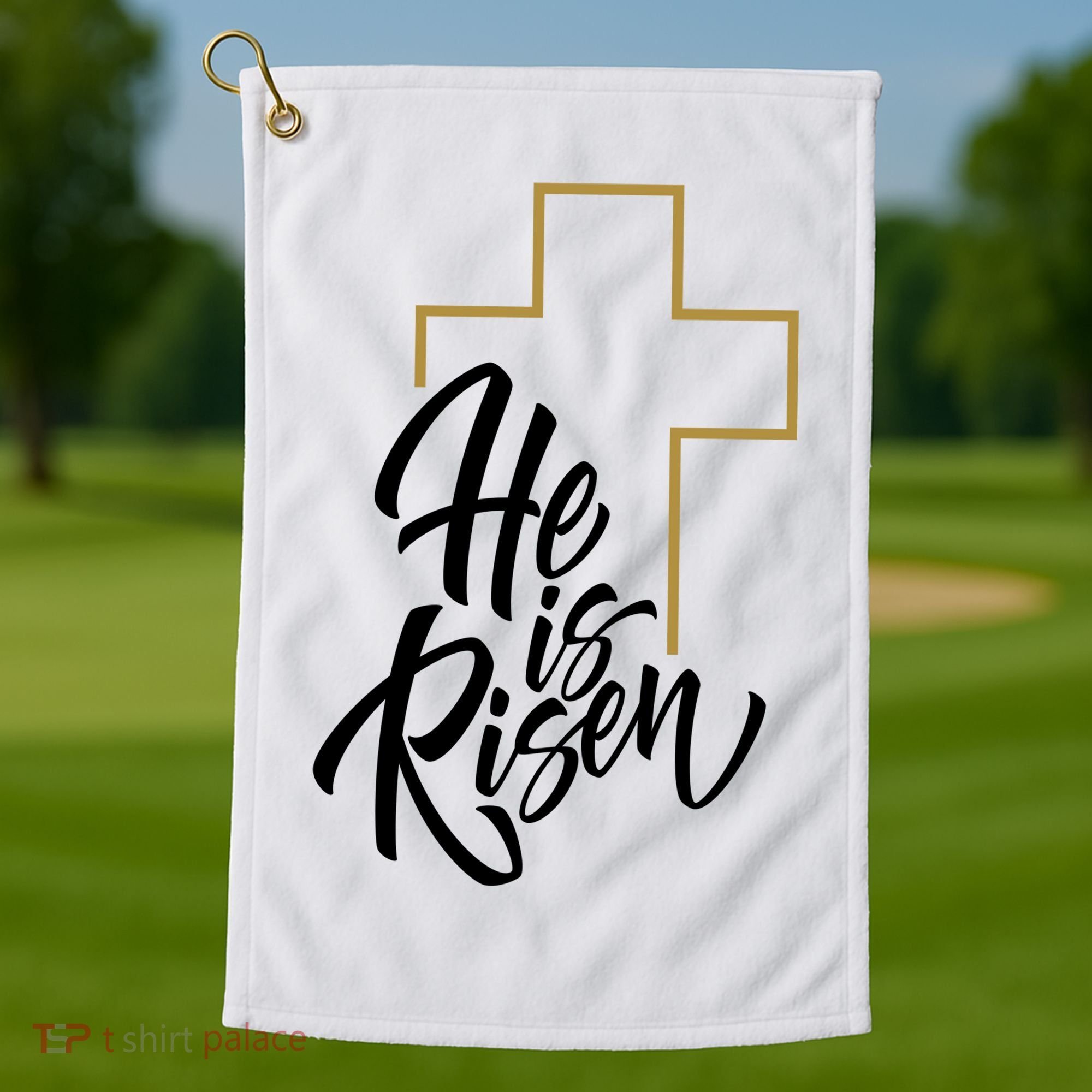 He Is Risen Easter Cross Christian Golf Towel