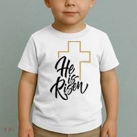He Is Risen Easter Cross Christian Toddler T-Shirt thumb 2