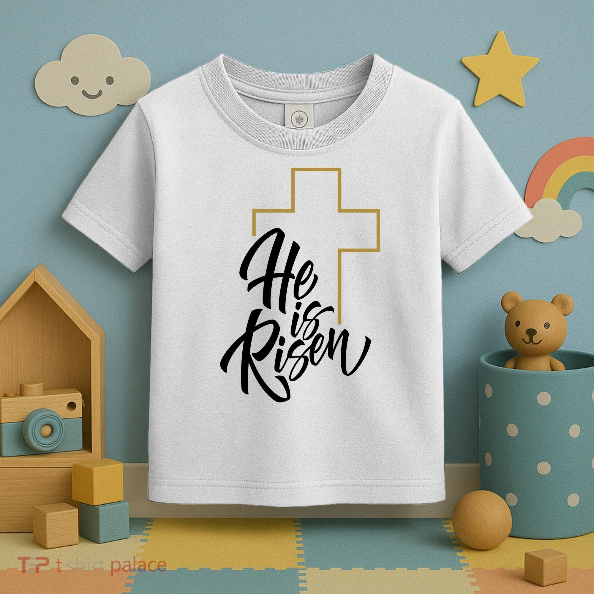 He Is Risen Easter Cross Christian Toddler T-Shirt