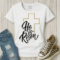He Is Risen Easter Cross Christian Women's T-Shirt thumb 3