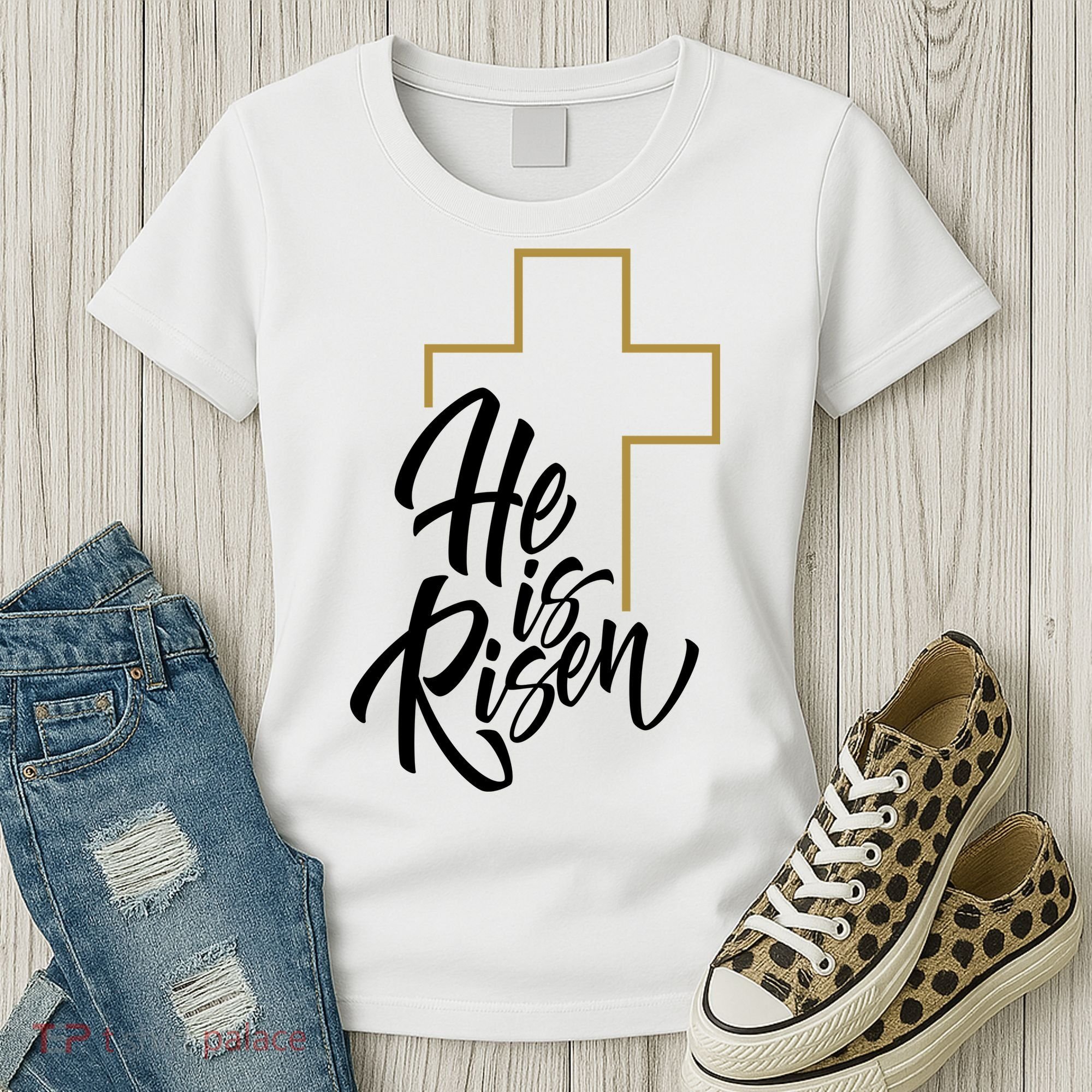 He Is Risen Easter Cross Christian Women's T-Shirt