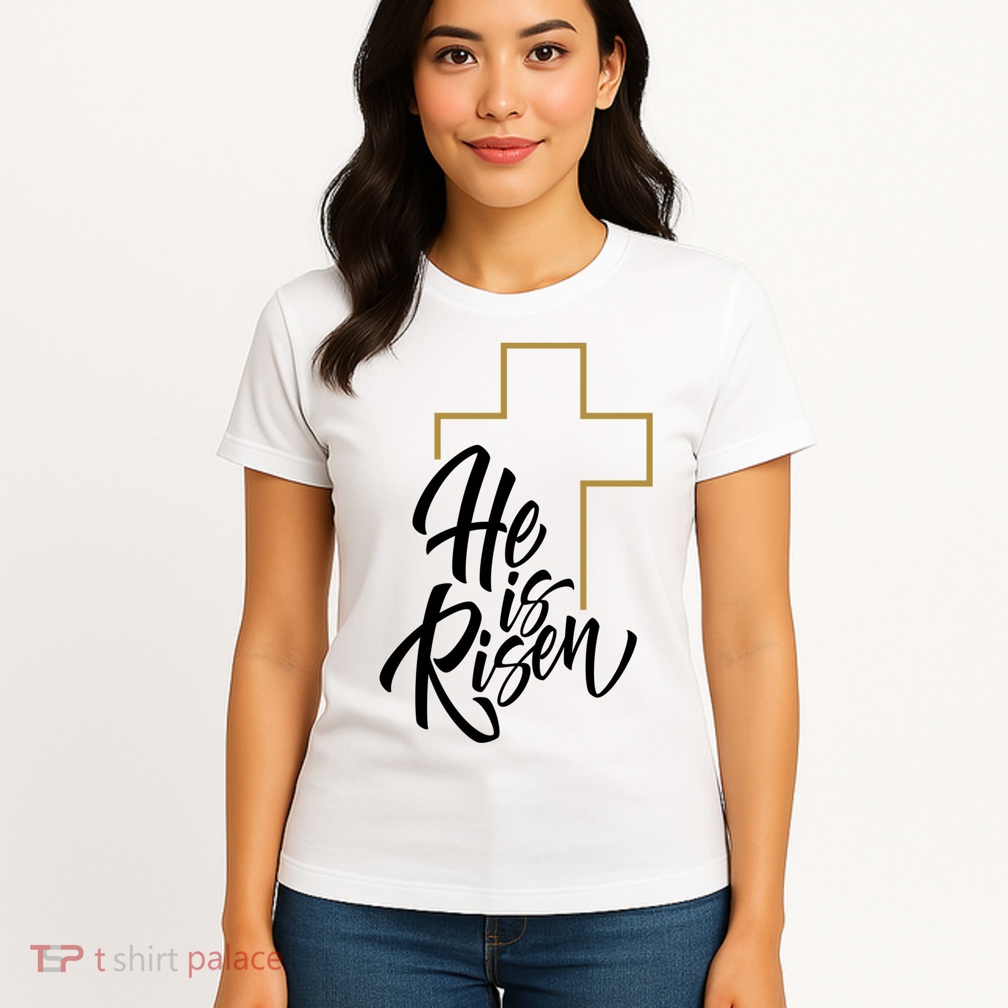 He Is Risen Easter Cross Christian Women's T-Shirt