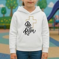 He Is Risen Easter Cross Christian Kids Hoodie thumb 3