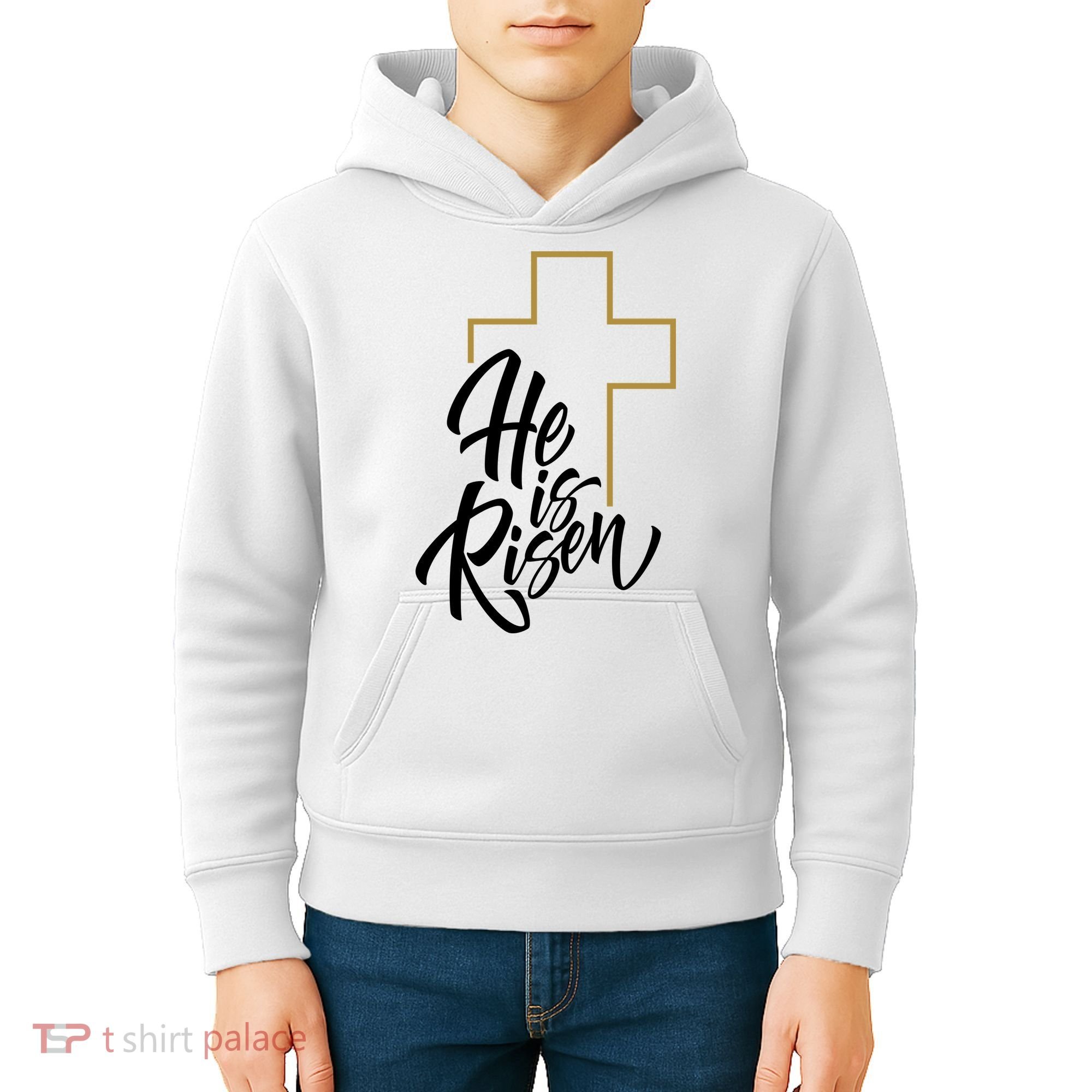 He Is Risen Easter Cross Christian Kids Hoodie