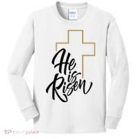 He Is Risen Easter Cross Christian Kids Long Sleeve Shirt thumb 0