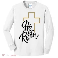 He Is Risen Easter Cross Christian Kids Long Sleeve Shirt thumb 0