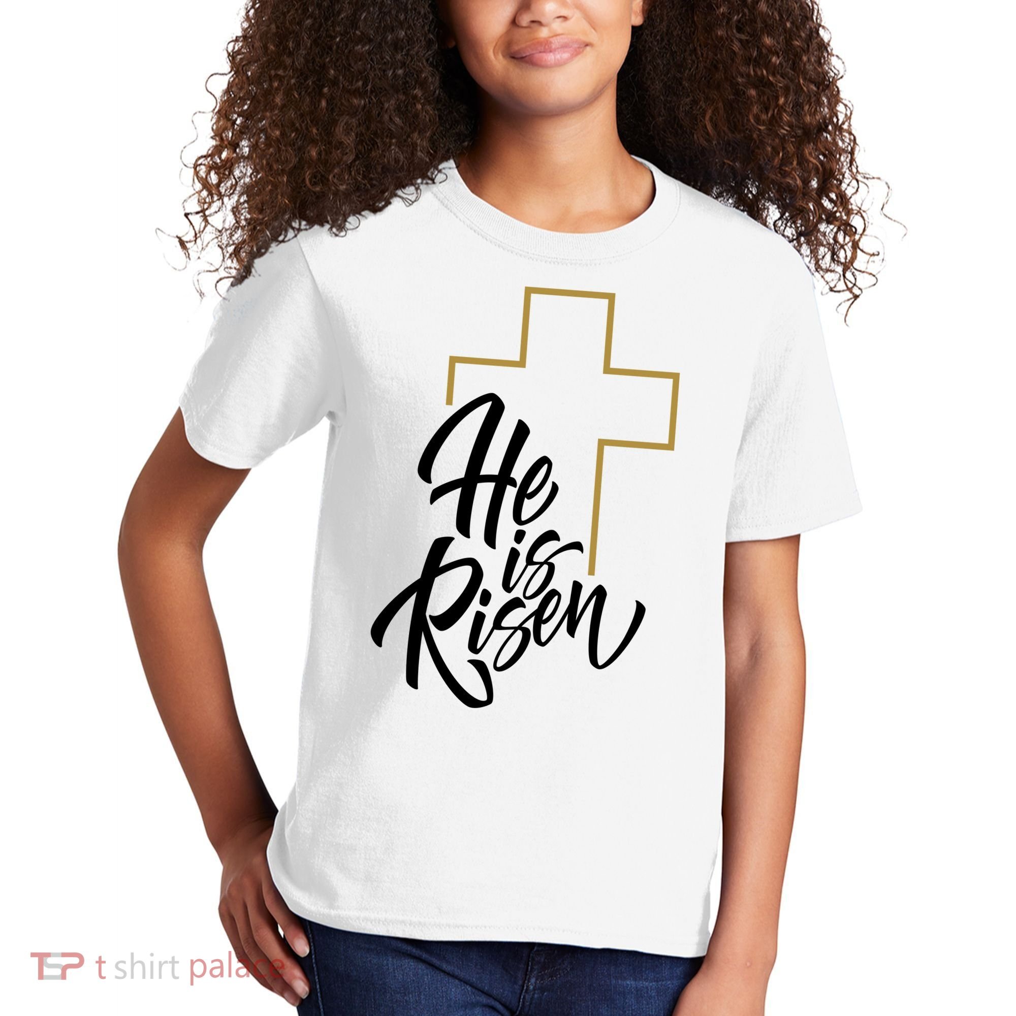 He Is Risen Easter Cross Christian Kids T-Shirt