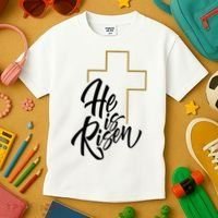 He Is Risen Easter Cross Christian Kids T-Shirt thumb 3