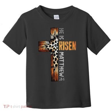 He Is Risen Cross Jesus Religious Christian Faith Easter Toddler T-Shirt