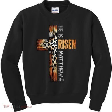 He Is Risen Cross Jesus Religious Christian Faith Easter Kids Sweatshirt