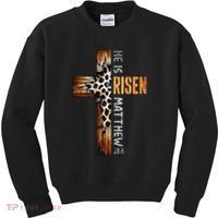 He Is Risen Cross Jesus Religious Christian Faith Easter Kids Sweatshirt thumb 0