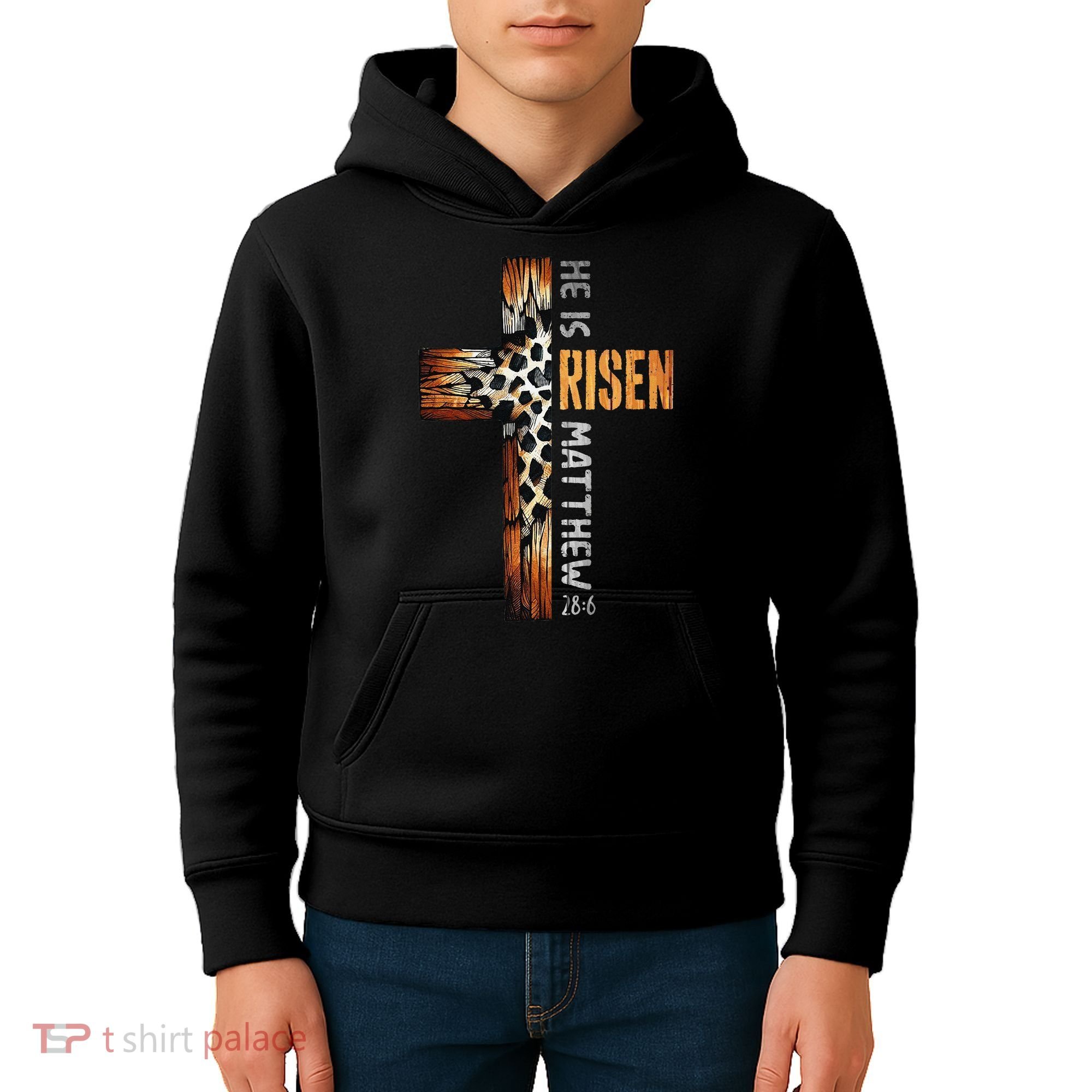 He Is Risen Cross Jesus Religious Christian Faith Easter Kids Hoodie
