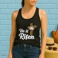 He Is Risen Jesus Christ Easter Cross Women's Tank Top thumb 2