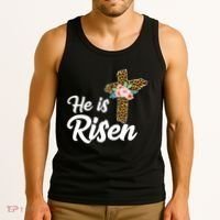 He Is Risen Jesus Christ Easter Cross Tank Top thumb 3