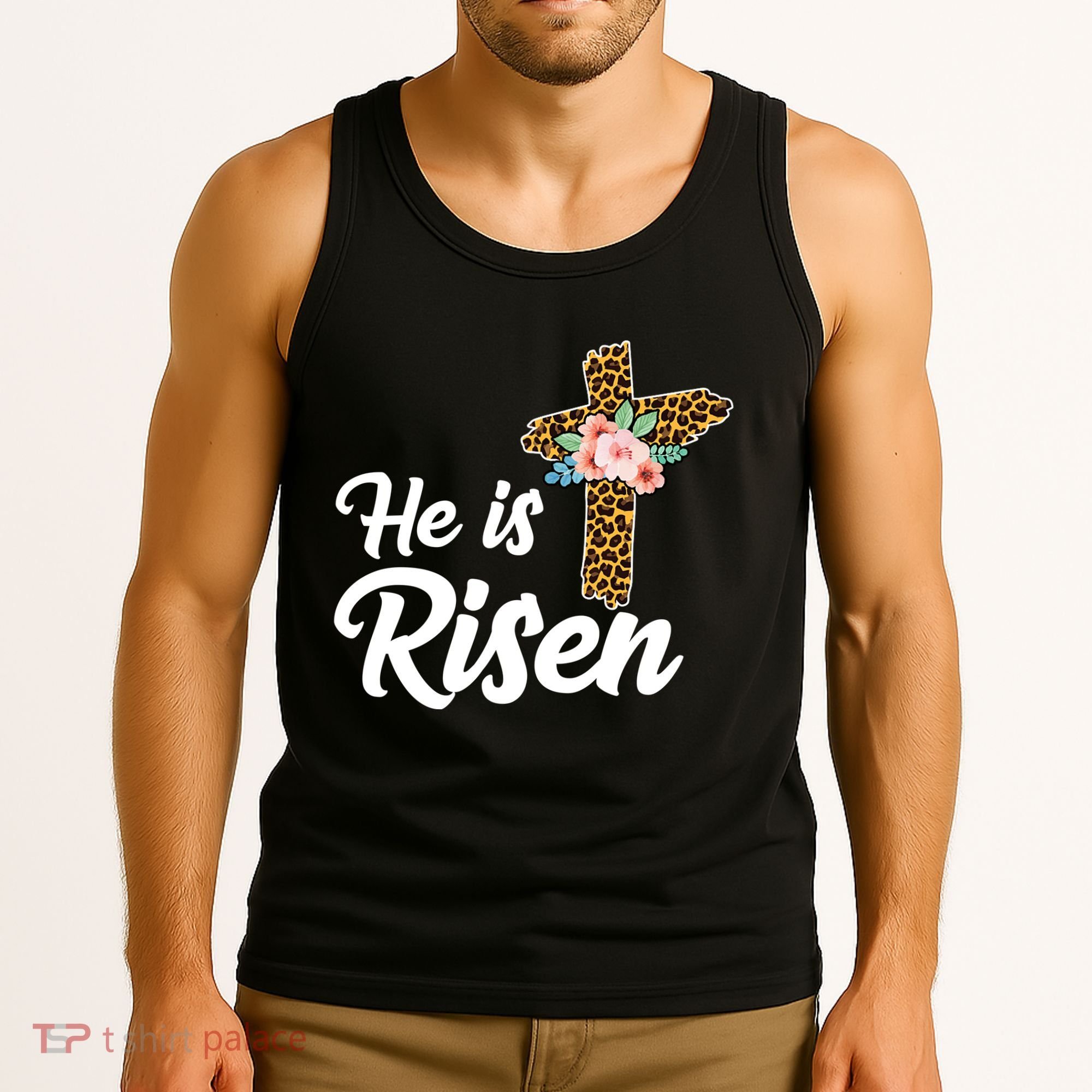 He Is Risen Jesus Christ Easter Cross Tank Top