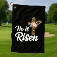 He Is Risen Jesus Christ Easter Cross Golf Towel thumb 1