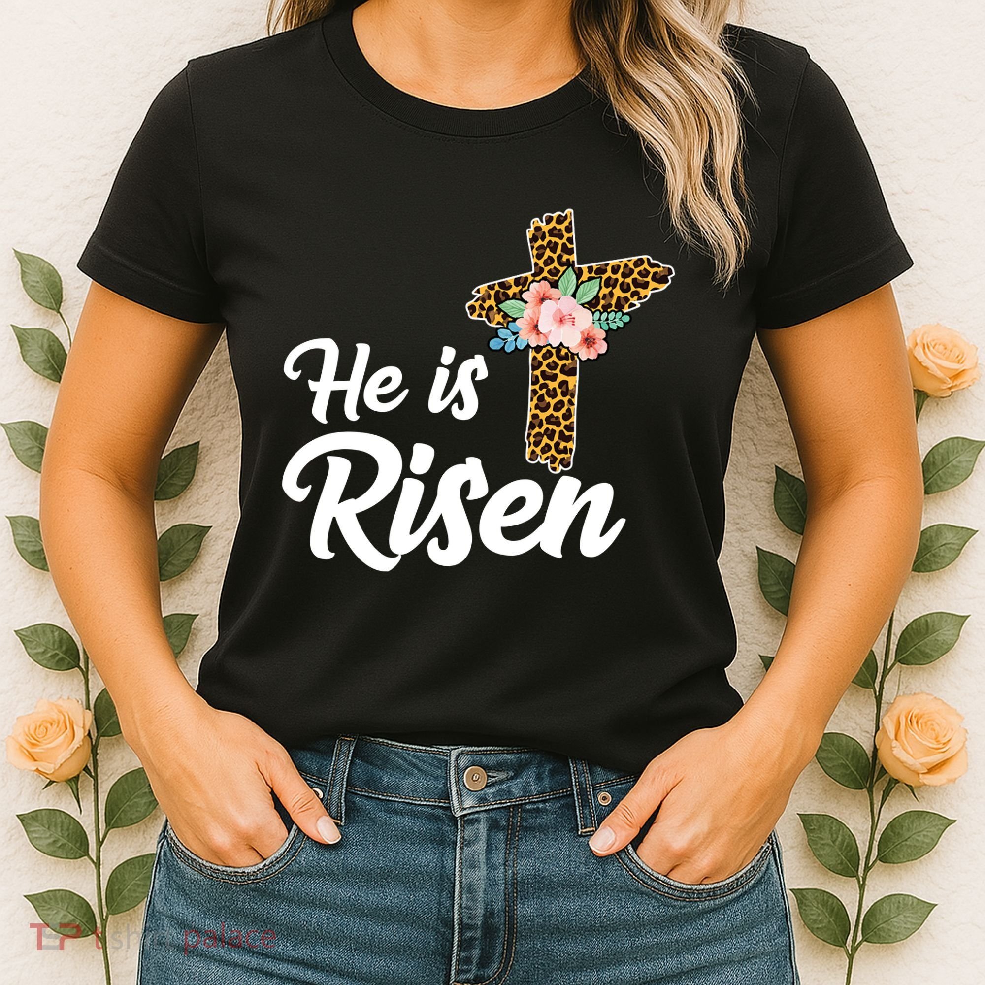 He Is Risen Jesus Christ Easter Cross Women's T-Shirt