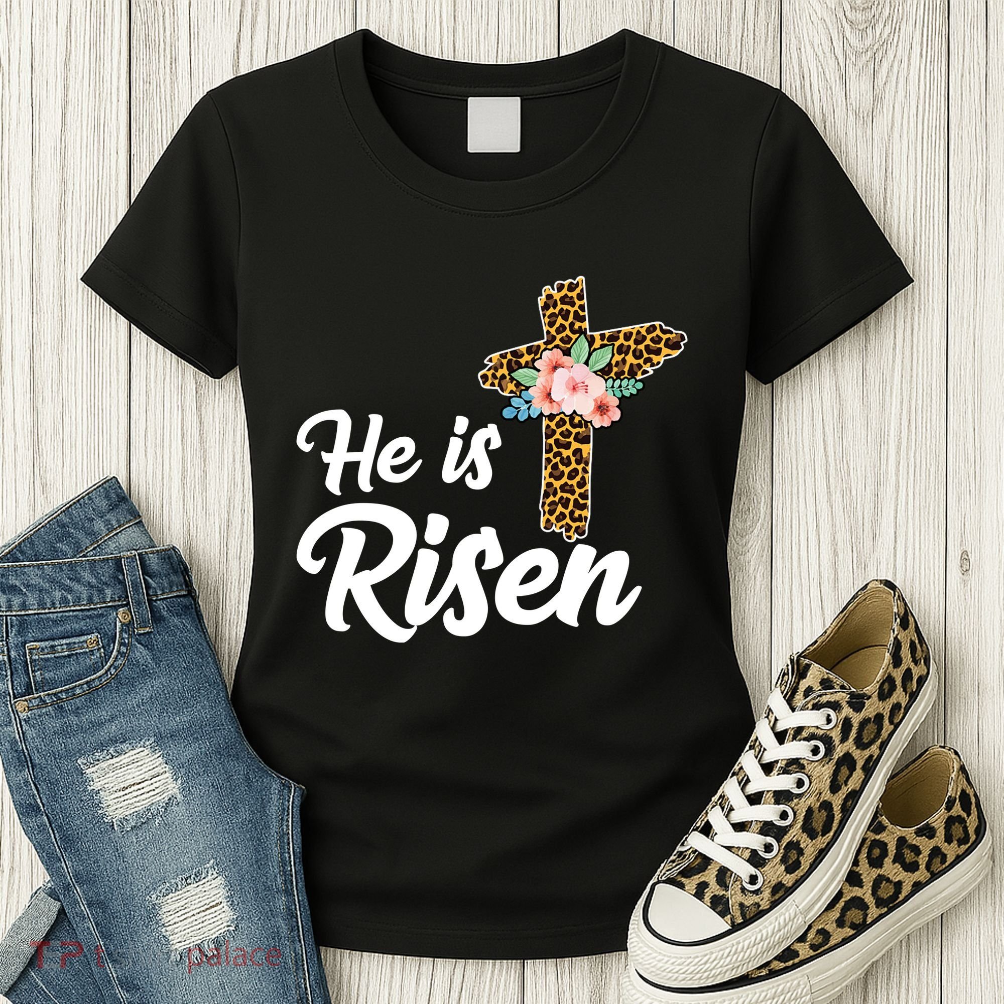 He Is Risen Jesus Christ Easter Cross Women's T-Shirt