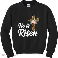 He Is Risen Jesus Christ Easter Cross Kids Sweatshirt thumb 0