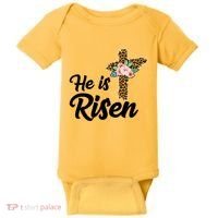 He Is Risen Jesus Christ Easter Cross Baby Bodysuit thumb 0