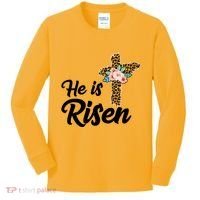 He Is Risen Jesus Christ Easter Cross Kids Long Sleeve Shirt thumb 0