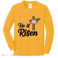 He Is Risen Jesus Christ Easter Cross Kids Long Sleeve Shirt thumb 0