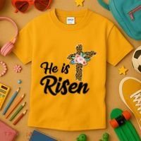 He Is Risen Jesus Christ Easter Cross Kids T-Shirt thumb 3